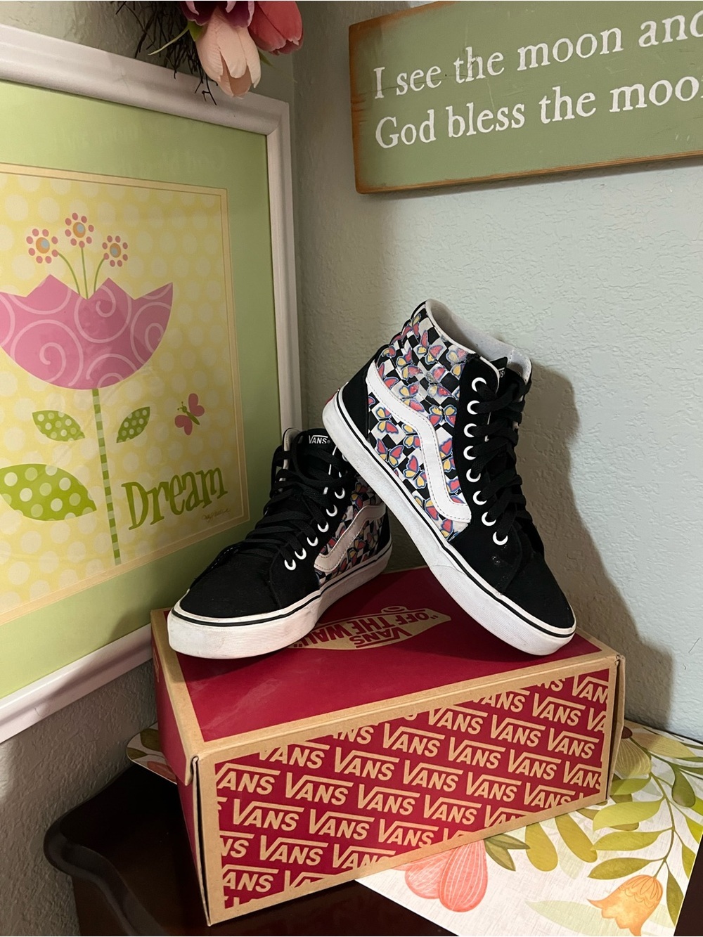 Vans Black High-Top Sneakers with Multicolor Mosaic Floral Panels 8.5